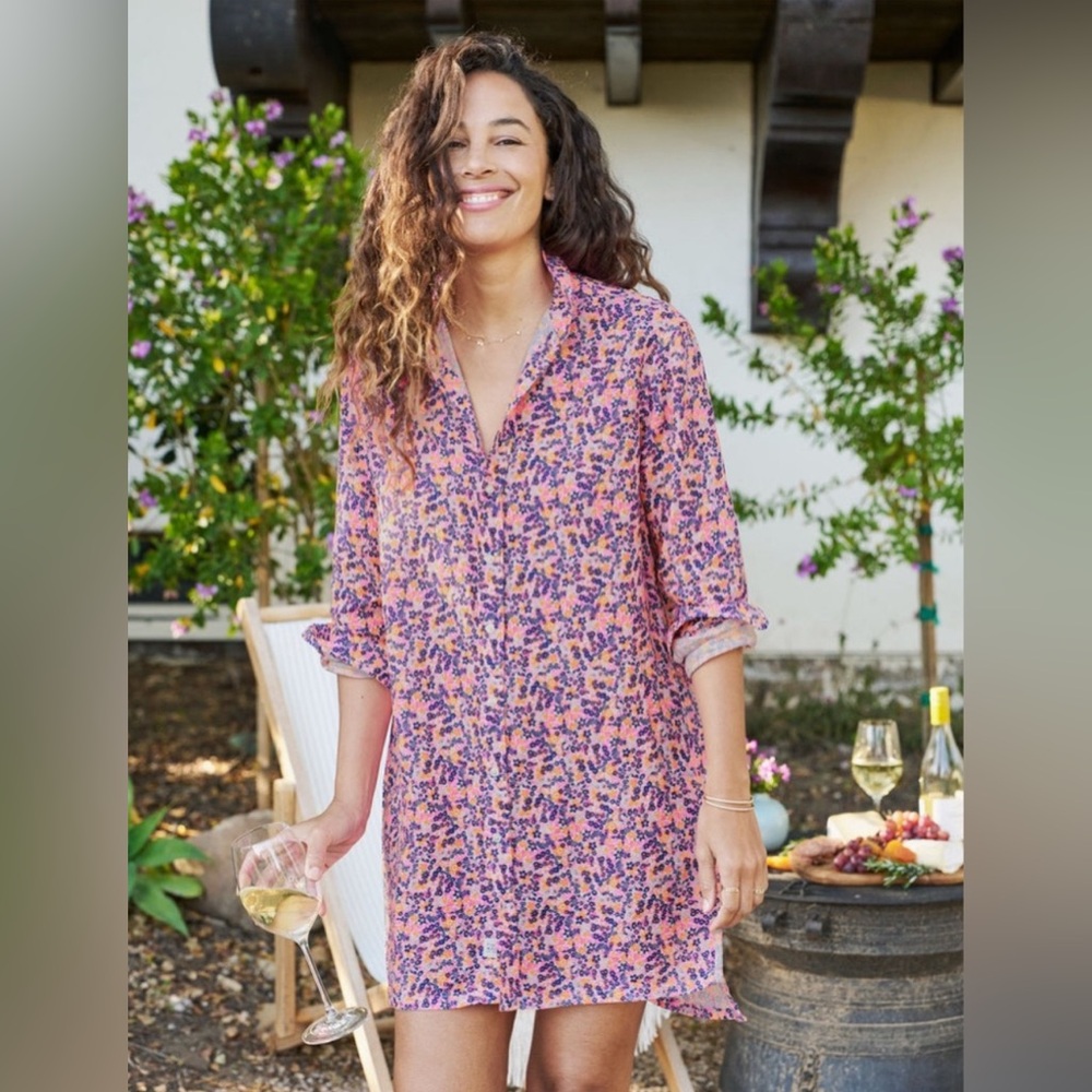 Frank & Eileen Hunter Linen Button Front Shirtdress In Neon Floral